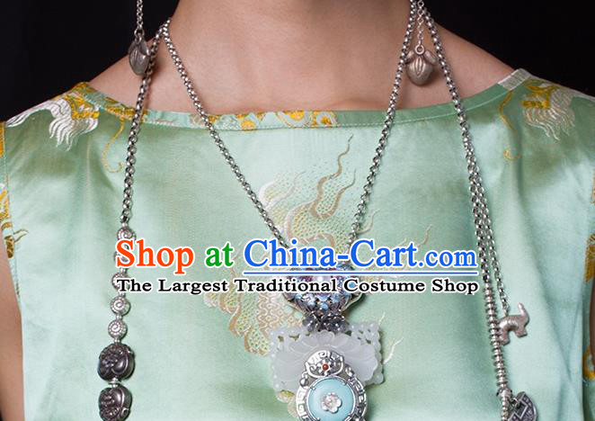 China National Jade Accessories Cheongsam Tassel Necklace Women Blueing Silver Necklet