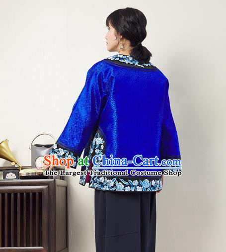 Chinese Traditional Qing Dynasty Royalblue Brocade Coat Embroidered Costume Classical Tang Suit Outer Garment