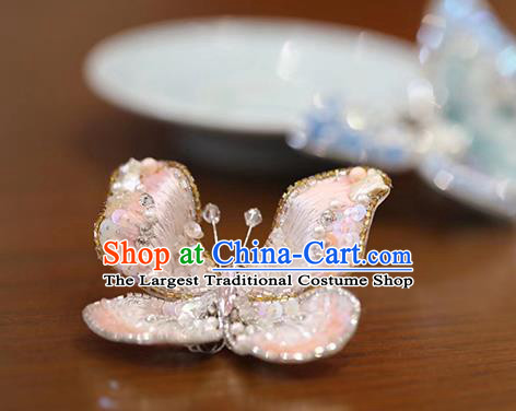 China Traditional Cheongsam Accessories Embroidered Pink Butterfly Brooch Classical Collar Button