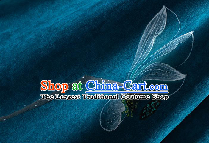 China National Hand Painting Lotus Blue Cheongsam Traditional Women Classical Dress Tea Culture Clothing Tang Suit Suede Fabric Qipao