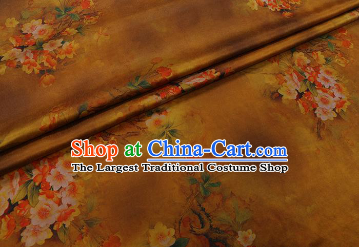 Chinese Classical Pear Blossom Pattern Silk Fabric Traditional Cheongsam Gambiered Guangdong Silk Yellow Watered Gauze
