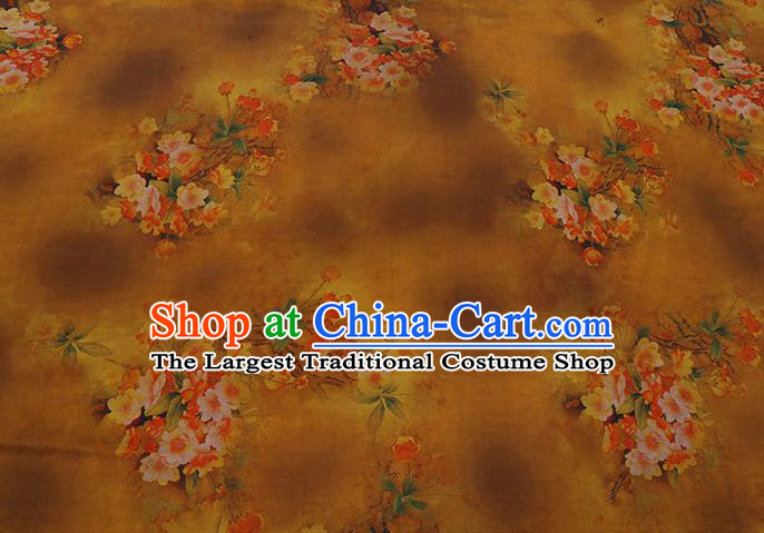 Chinese Classical Pear Blossom Pattern Silk Fabric Traditional Cheongsam Gambiered Guangdong Silk Yellow Watered Gauze