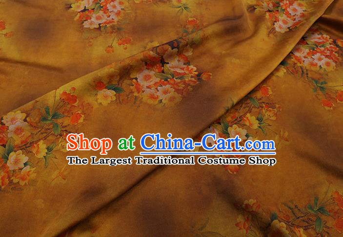 Chinese Classical Pear Blossom Pattern Silk Fabric Traditional Cheongsam Gambiered Guangdong Silk Yellow Watered Gauze