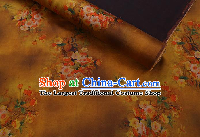 Chinese Classical Pear Blossom Pattern Silk Fabric Traditional Cheongsam Gambiered Guangdong Silk Yellow Watered Gauze
