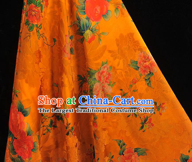 Chinese Classical Begonia Pattern Silk Drapery Traditional Gambiered Guangdong Gauze Cheongsam Jacquard Fabric Orange Satin
