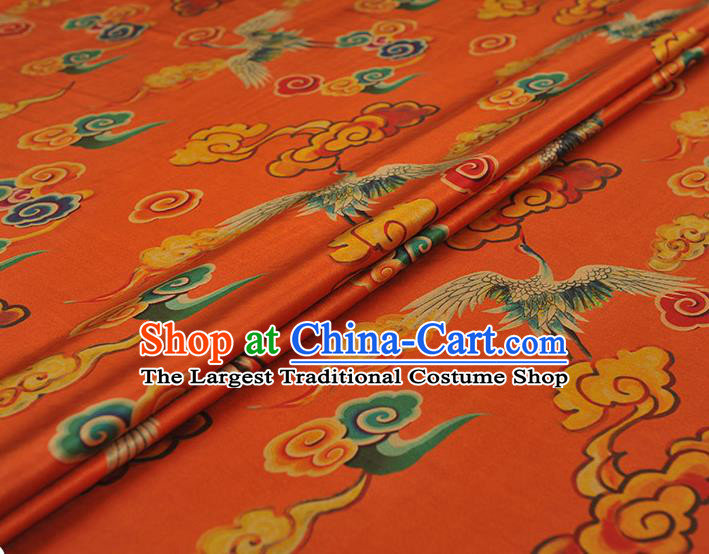 Chinese Red Satin Fabric Traditional Cheongsam Gambiered Guangdong Gauze Classical Cloud Cranes Pattern Silk Cloth