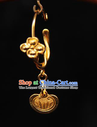 Handmade Chinese Traditional Golden Earrings Jewelry Ancient Ming Dynasty Imperial Consort Ear Accessories