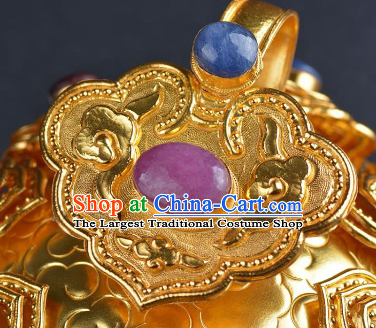 Chinese Ancient Tang Dynasty Taoist Golden Lotus Hairdo Crown Hairpin Traditional Hanfu Hair Accessories