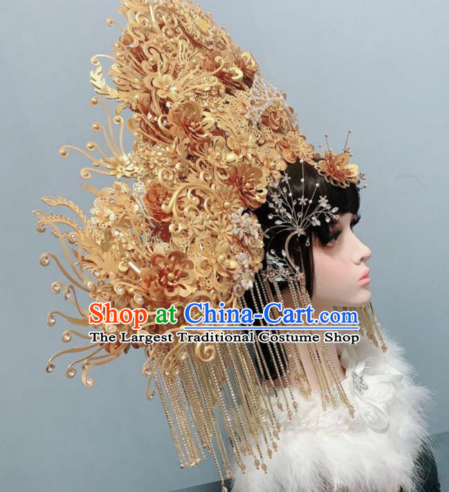 Handmade Chinese Traditional Wedding Hair Accessories Stage Performance Deluxe Phoenix Coronet