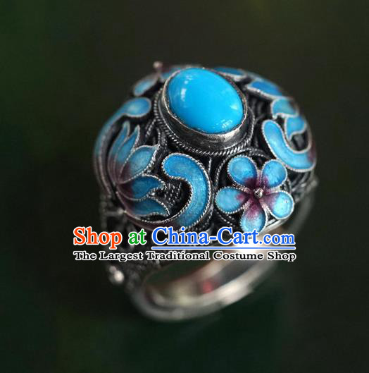 China Traditional Qing Dynasty Queen Cloisonne Ring Accessories Ancient Court Kallaite Jewelry
