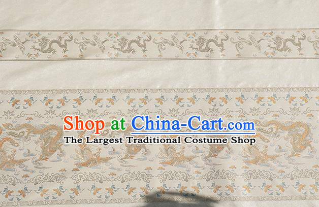 Chinese Royal Dragon Phoenix Pattern Design White Brocade Fabric Asian Traditional Horse Face Skirt Satin Silk Material