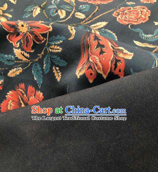 Asian Chinese Traditional Sunflowers Pattern Design Black Gambiered Guangdong Gauze Fabric Silk Material