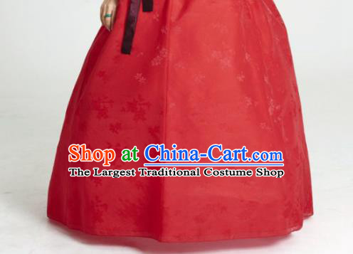 Korean Traditional Bride Garment Hanbok Green Satin Blouse and Red Dress Outfits Asian Korea Fashion Costume for Women