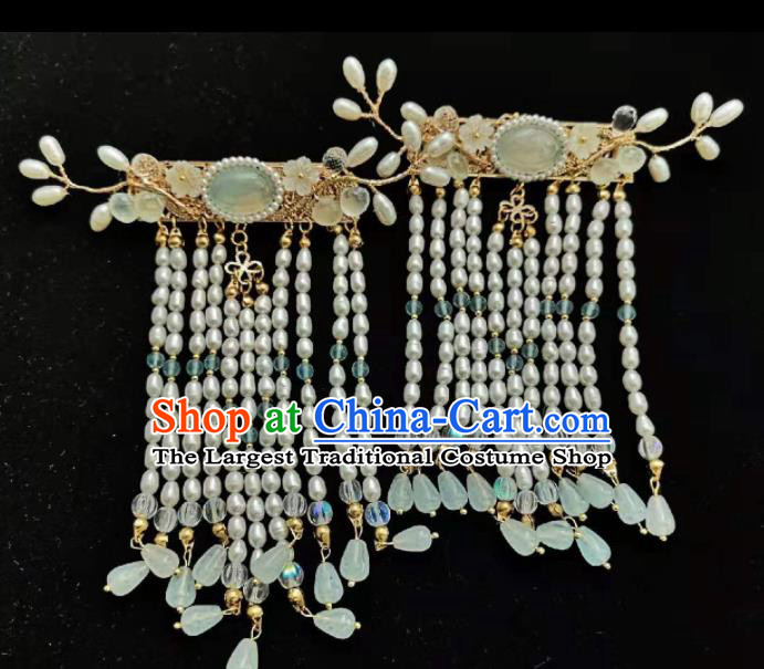 Traditional Chinese Ming Dynasty Pearls Hair Comb Tassel Hairpins Ancient Court Queen Hair Accessories for Women