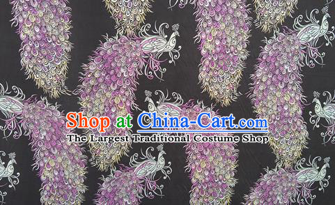 Chinese Traditional Peacock Pattern Black Silk Fabric Mulberry Silk Fabric Hanfu Dress Material