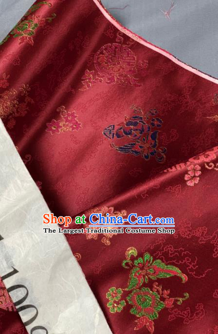 Chinese Classical Plum Blossom Pattern Design Purplish Red Silk Fabric Asian Traditional Hanfu Brocade Material