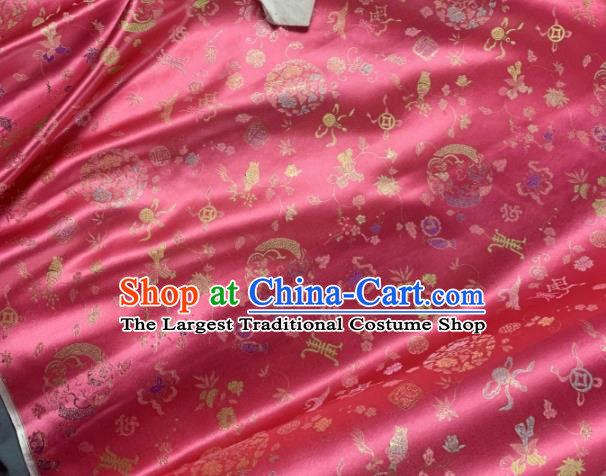 Asian Chinese Traditional Crane Pattern Design Rosy Brocade Fabric Silk Fabric Tapestry Satin