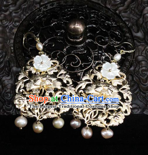 Traditional Chinese Handmade Brass Lotus Earrings Ancient Hanfu Ear Accessories for Women