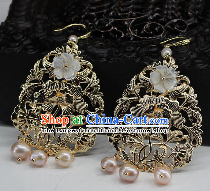 Traditional Chinese Handmade Brass Lotus Earrings Ancient Hanfu Ear Accessories for Women