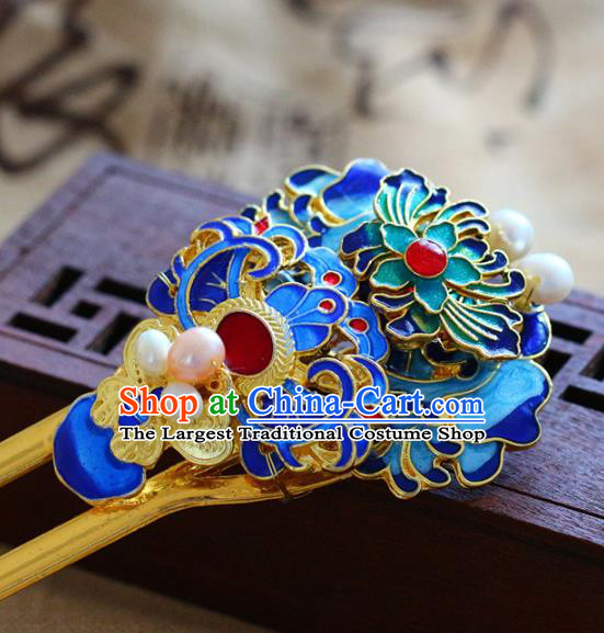 Traditional Chinese Ming Dynasty Cloisonne Hairpins Headdress Ancient Court Hair Accessories for Women