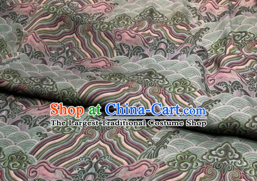 Chinese Traditional Wave Design Pattern Green Silk Fabric Cheongsam Gambiered Guangdong Gauze Drapery