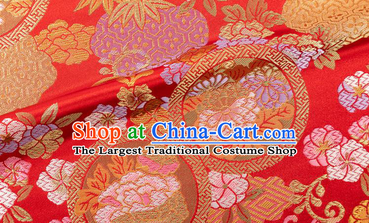 Chinese Classical Chrysanthemum Bamboo Pattern Design Red Brocade Fabric Asian Traditional Hanfu Satin Material