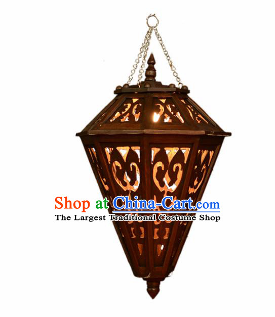 Asian Traditional Carving Wood Ceiling Lantern Thailand Handmade Lanterns Hanging Lamps
