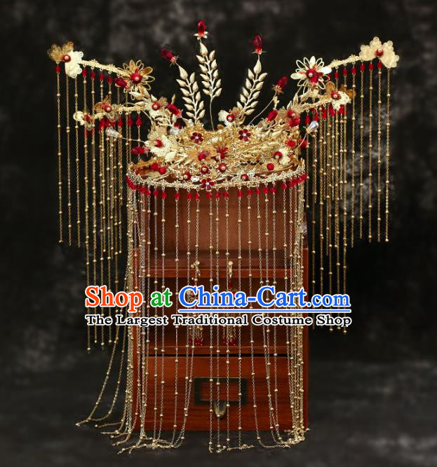 Chinese Traditional Wedding Golden Phoenix Coronet Tassel Hairpins Hair Accessories for Women