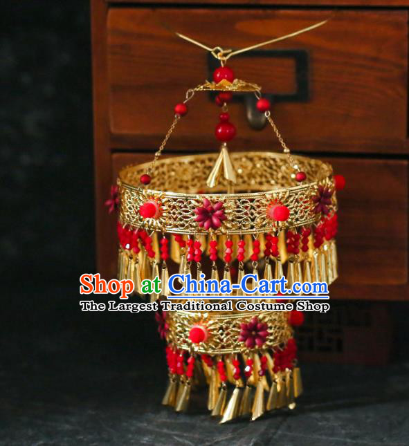Chinese Ancient Wedding Golden Portable Lantern Accessories Traditional Bride Prop for Women