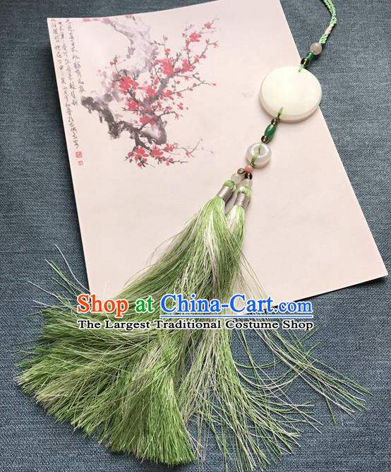 Chinese Ancient Hanfu Light Green Tassel Jade Pendant Waist Accessories Peacuful Jade Lappet Jewelry