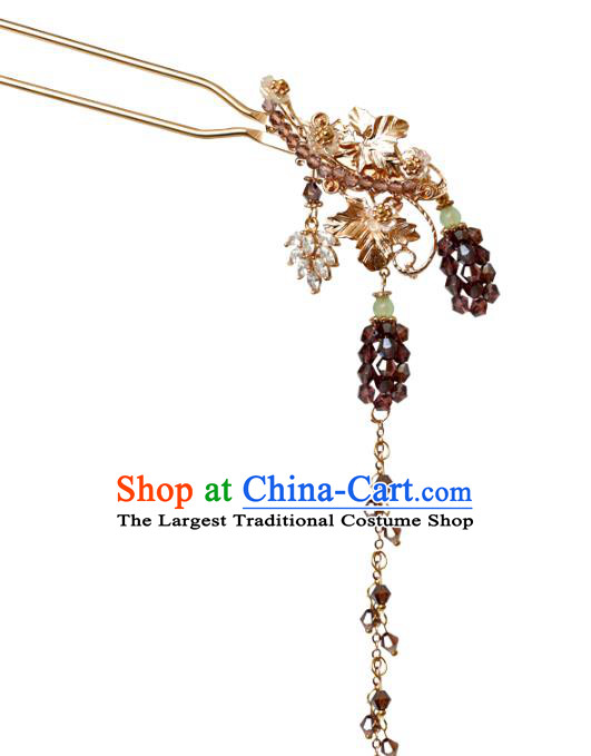 Chinese Ancient Hanfu Purple Grape Hairpin Headwear Women Hair Accessories Amethyst Tassel Hair Clip