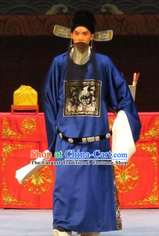 Zhen Zhu Shan Chinese Ping Opera Elderly Male Costumes and Headwear Pingju Opera County Magistrate Apparels Clothing