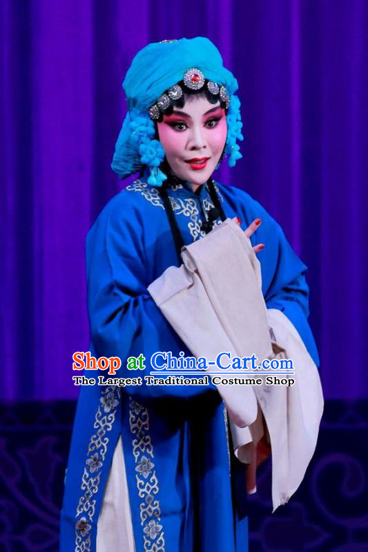 Chinese Ping Opera Distress Maiden Wang Yuying Apparels Costumes and Headpieces Remember Back to the Cup Traditional Pingju Opera Young Female Blue Dress Garment