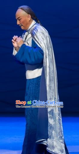 Jin Lv Qu Chinese Peking Opera Laosheng Garment Costumes and Headwear Beijing Opera Elderly Male Apparels Qing Dynasty Scholar Gu Zhenguan Clothing