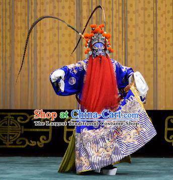 Chained Traps Chinese Peking Opera Laosheng Garment Costumes and Headwear Beijing Opera Elderly Male Apparels Dou Erduan Python Embroidered Robe Clothing
