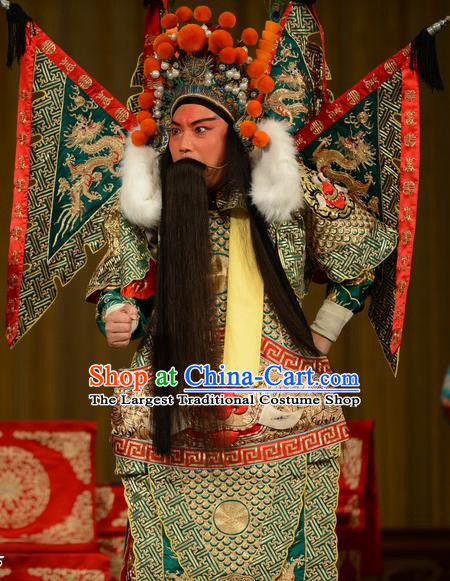 Zhan Jing Tang Chinese Peking Opera General Armor Garment Costumes and Headwear Beijing Opera Martial Male Wu Han Kao Apparels Clothing with Flags