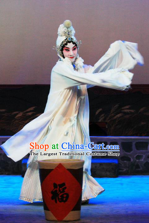 Chinese Beijing Opera Tsing Yi Apparels Ju Da Gang Costumes and Headdress Traditional Peking Opera Fairy White Dress Actress Wang Daniang Garment