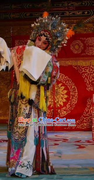 Chinese Beijing Opera Princess Apparels Costumes and Headdress Bai Hua Zeng Jian Traditional Peking Opera Martial Female Dress Hua Tan Garment