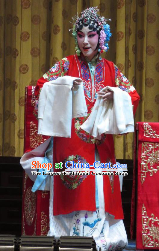 Chinese Hebei Clapper Opera Bride Garment Costumes and Headdress Jin Yunu Traditional Bangzi Opera Hua Tan Red Dress Young Female Apparels