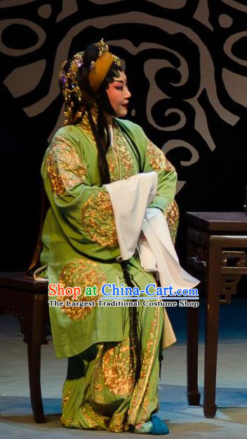 Chinese Cantonese Opera Dame Garment Yuan Yang Sword Costumes and Headdress Traditional Guangdong Opera Elderly Woman Apparels Laodan Green Dress