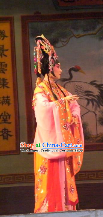 Chinese Cantonese Opera Young Woman Garment Wu Suo Dong Gong Costumes and Headdress Traditional Guangdong Opera Princess Consort Apparels Actress Dress