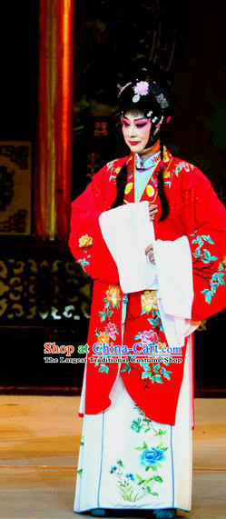 Chinese Sichuan Opera Highlights Diva Qian Suyun Garment Costumes and Headdress En Chou Ji Traditional Peking Opera Hua Tan Red Dress Actress Apparels