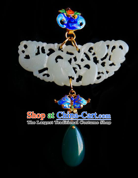 Chinese Classical Cheongsam Jade Brooch Traditional Hanfu Accessories Handmade Cloisonne Butterfly Breastpin Pendant for Women
