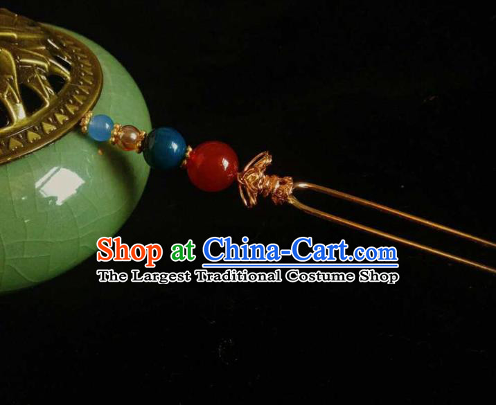 Handmade Chinese Agate Hairpins Traditional Hanfu Hair Accessories Ancient Qing Dynasty Court Hair Clip for Women