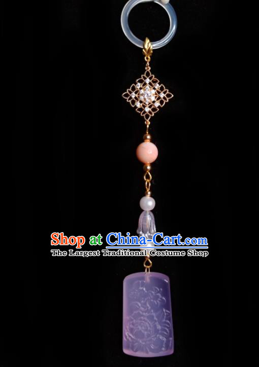 Chinese Classical Pink Chalcedony Brooch Traditional Hanfu Accessories Handmade Cheongsam Breastpin Pendant for Women