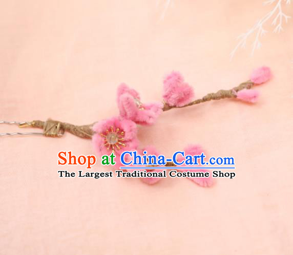 Chinese Traditional Ancient Young Lady Peach Blossom Hairpin Headwear Handmade Hanfu Hair Clip for Women