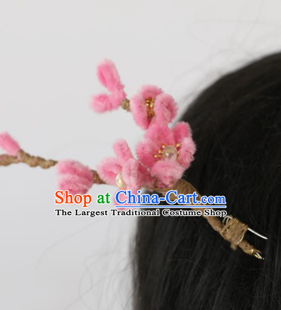 Chinese Traditional Ancient Young Lady Peach Blossom Hairpin Headwear Handmade Hanfu Hair Clip for Women