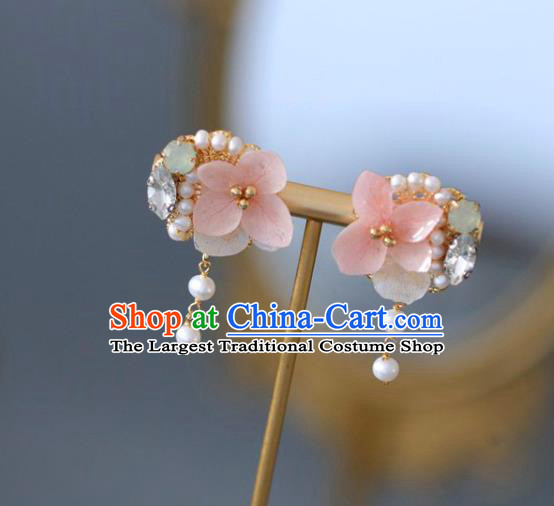 Princess Handmade Pink Flower Earrings Classical Crystal Eardrop Fashion Jewelry Accessories for Women