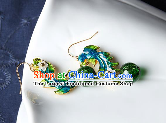 Traditional Chinese Green Phoenix Ear Accessories Handmade Eardrop National Cheongsam Earrings for Women