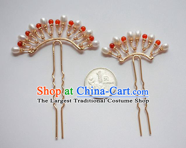 Handmade Chinese Tang Dynasty Hair Clip Traditional Hair Accessories Ancient Court Classical Golden Hairpins for Women